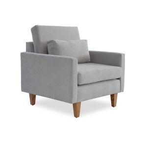Milan single seater chair with natural meranti wooden legs and modern upholstered design