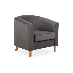 Sabina tub chair with oak legs and modern upholstered curved design