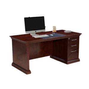 Status executive office desk with single pedestal drawer unit in mahogany finish