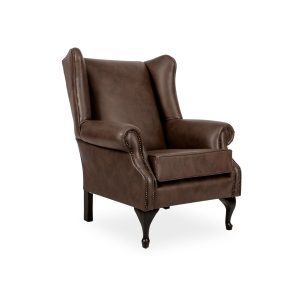 Tahiti wingback chair with Meranti wood mahogany stained legs and classic upholstered design