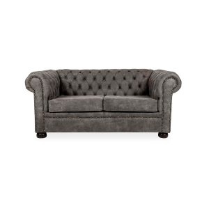 Victoria double Chesterfield sofa in black bonded leather with mahogany bun feet W1800 x D840 x H750