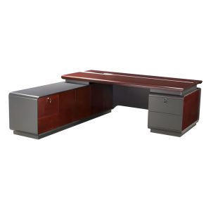 Warden two tone executive desk with drawer pedestal and credenza storage unit