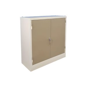 ST003 stationary cabinet with 2 shelves in Ivory Karoo and Grey steel finish