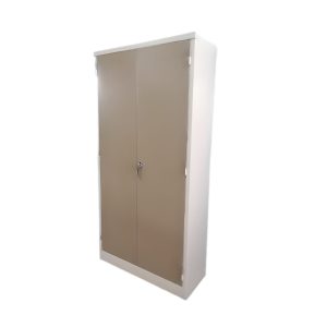 ST008 stationary cabinet with 4 shelves in Ivory Karoo and Grey steel finish