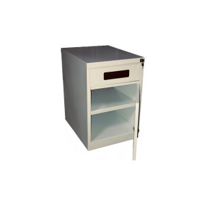 BP511 bedside pedestal with one drawer, open shelving and lockable cupboard storage