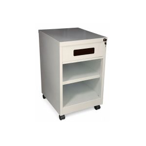 BPW512 bedside pedestal with one drawer, open shelving and castor wheels for mobile storage