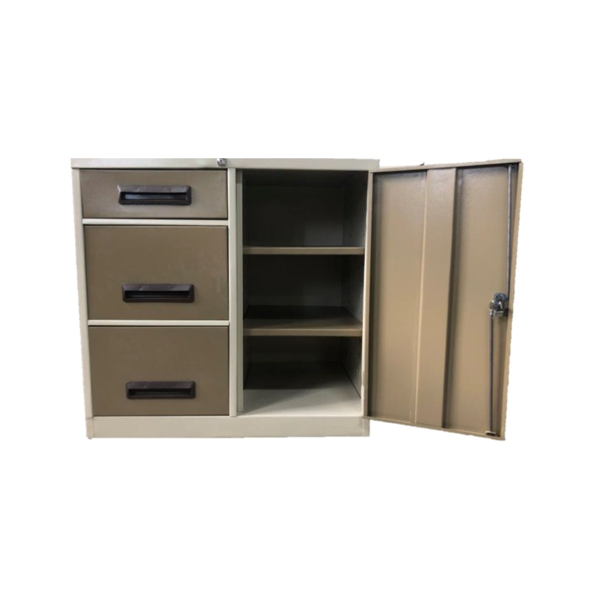 CFC3 3 drawer combination filing cabinet with lockable storage cupboard and adjustable shelves