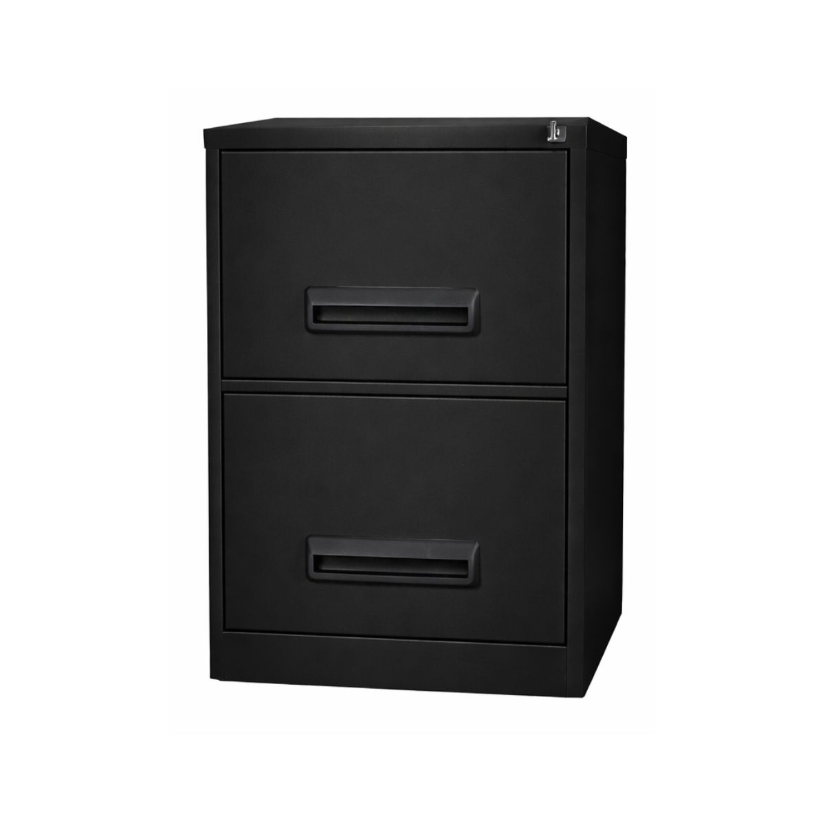 FC112 black 2 drawer filing cabinet with lockable steel drawers and modern office storage design