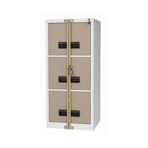 FCS113 3 drawer steel filing cabinet with external security bar and lock for secure document storage