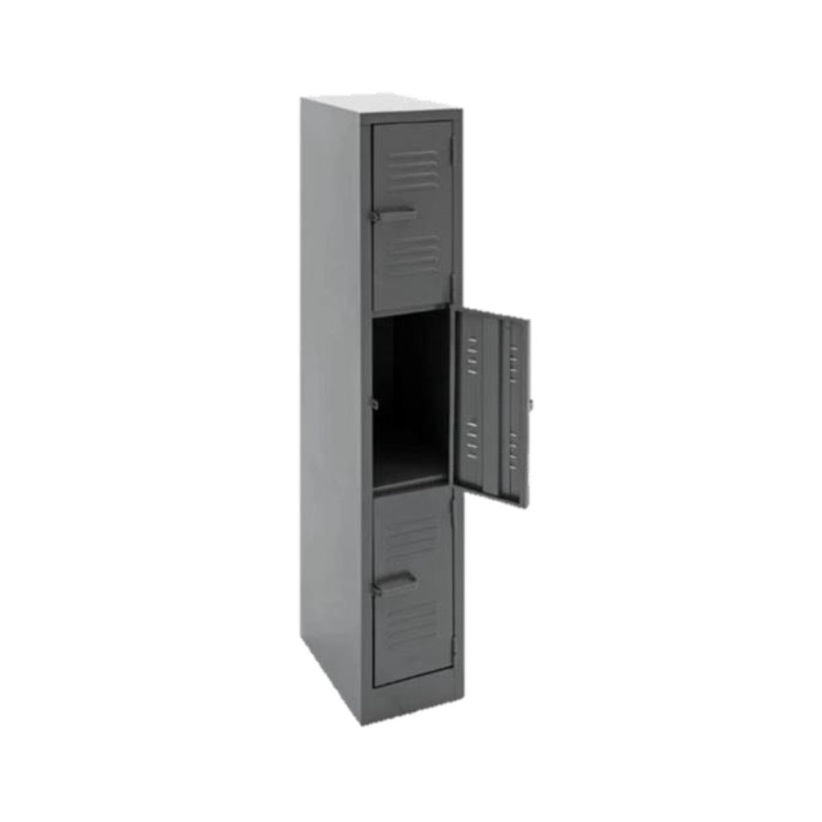 FL503 factory locker three door steel locker with hasp and staple locking compartments