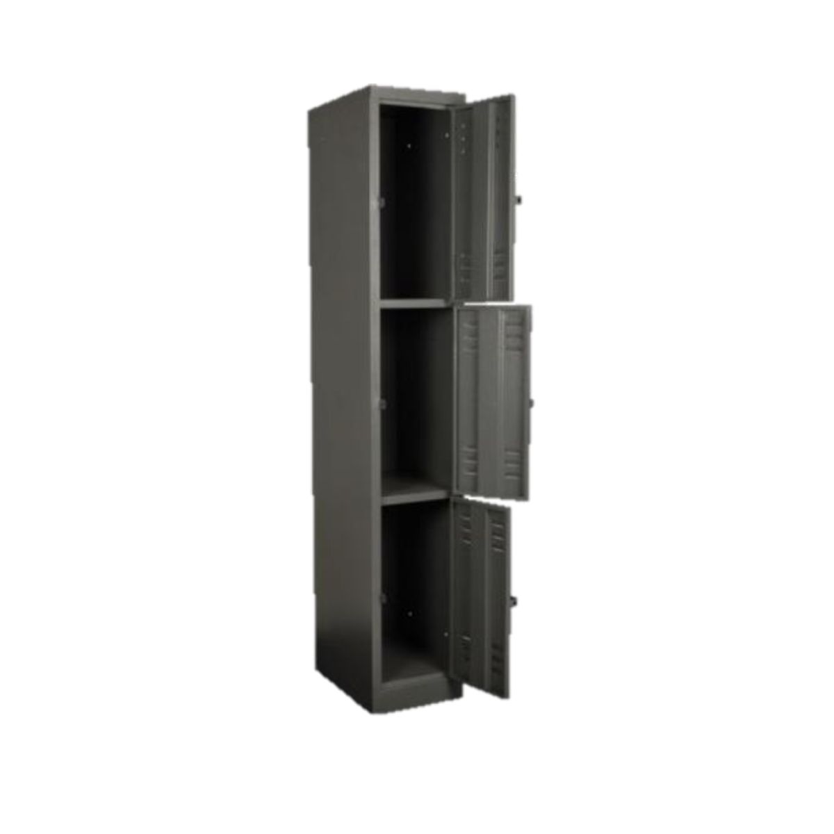 FL503 three door factory locker showing individual storage compartments with doors open