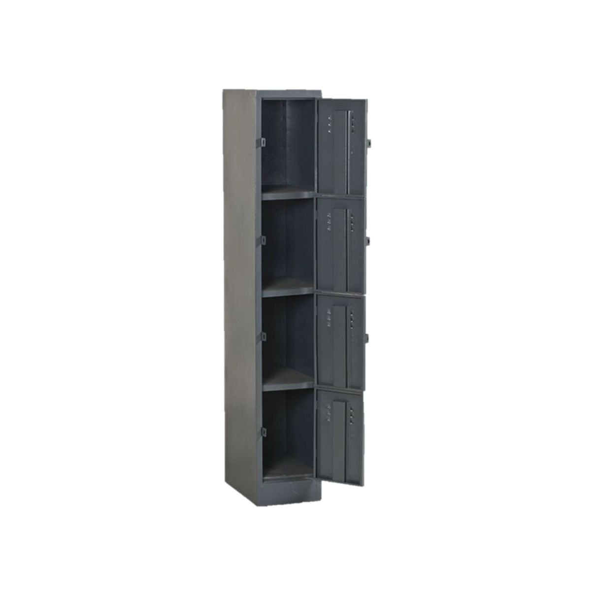 FL504 four door factory locker showing multiple storage compartments with doors open