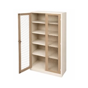 ST009 stationary cabinet with mesh doors and 4 internal shelves in Ivory Karoo and Grey finish